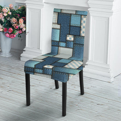 Plaid And Denim Patchwork Pattern Print Dining Chair Slipcover