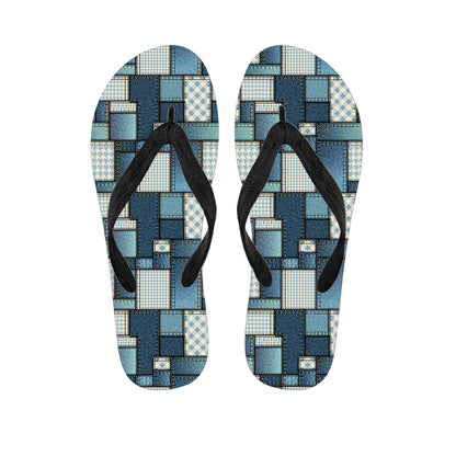Plaid And Denim Patchwork Pattern Print Flip Flops