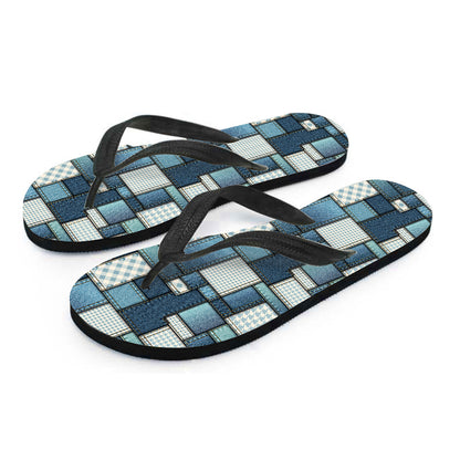 Plaid And Denim Patchwork Pattern Print Flip Flops