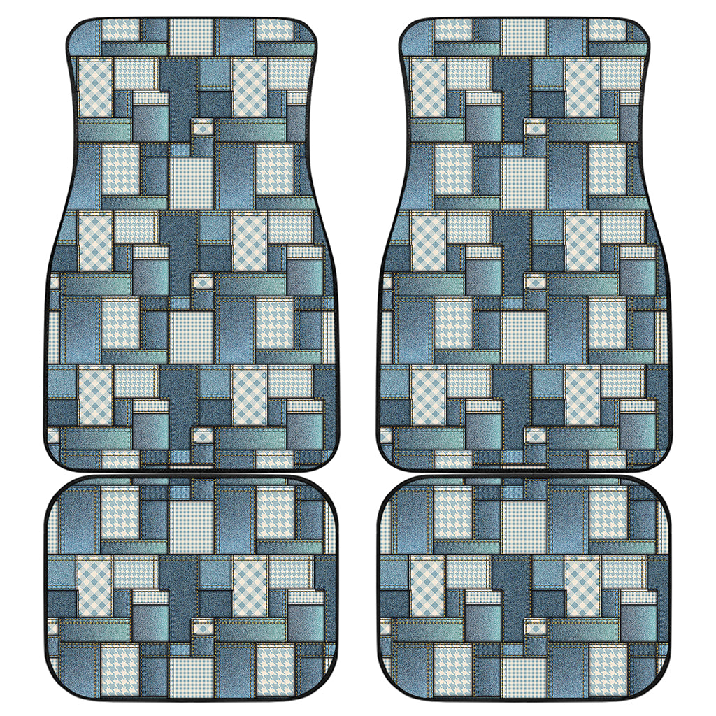 Plaid And Denim Patchwork Pattern Print Front and Back Car Floor Mats