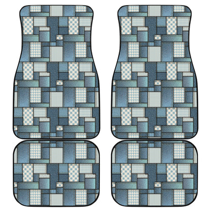 Plaid And Denim Patchwork Pattern Print Front and Back Car Floor Mats