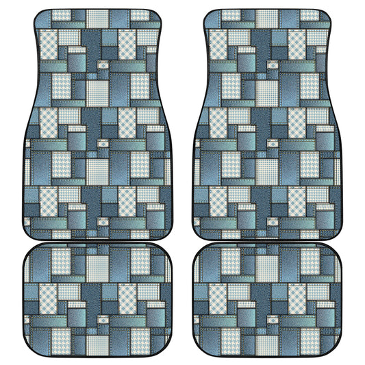 Plaid And Denim Patchwork Pattern Print Front and Back Car Floor Mats
