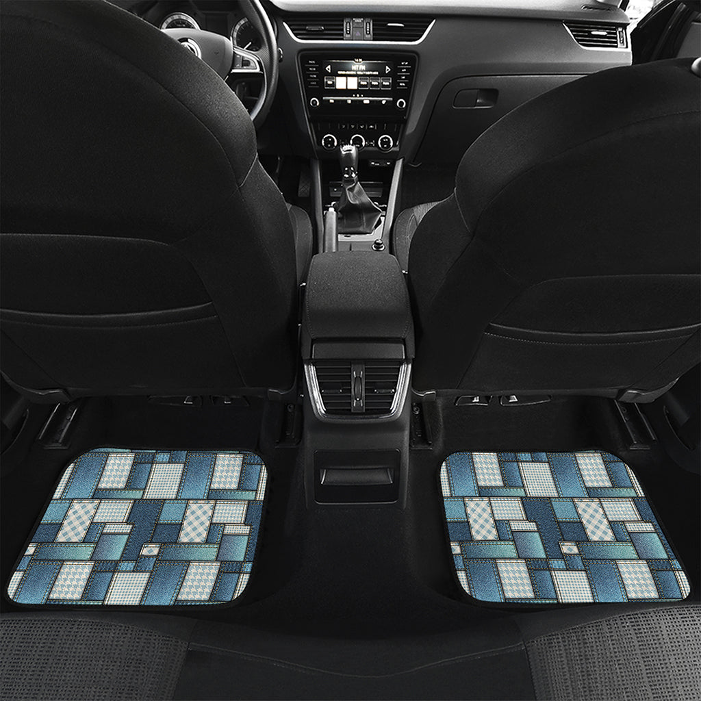 Plaid And Denim Patchwork Pattern Print Front and Back Car Floor Mats
