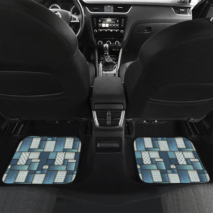 Plaid And Denim Patchwork Pattern Print Front and Back Car Floor Mats