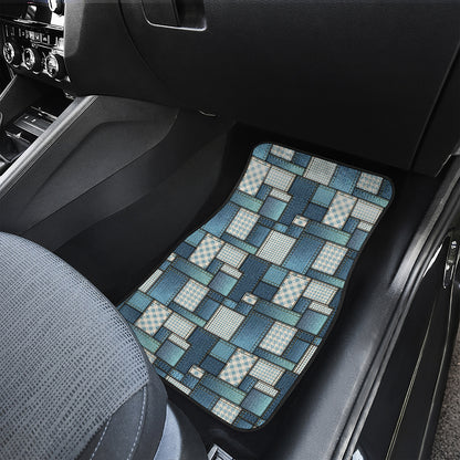 Plaid And Denim Patchwork Pattern Print Front and Back Car Floor Mats