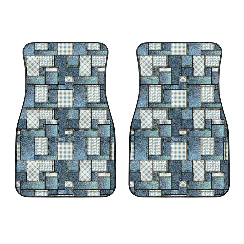 Plaid And Denim Patchwork Pattern Print Front Car Floor Mats