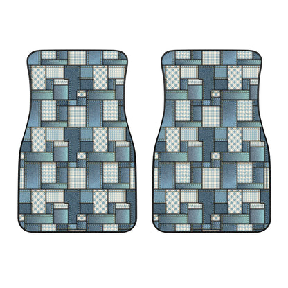 Plaid And Denim Patchwork Pattern Print Front Car Floor Mats