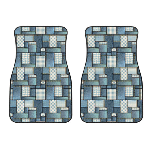 Plaid And Denim Patchwork Pattern Print Front Car Floor Mats
