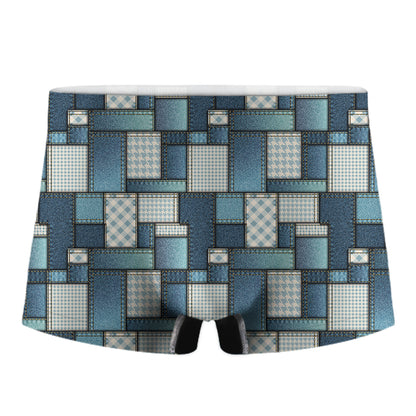 Plaid And Denim Patchwork Pattern Print Men's Boxer Briefs