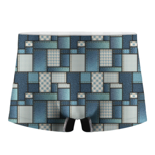 Plaid And Denim Patchwork Pattern Print Men's Boxer Briefs