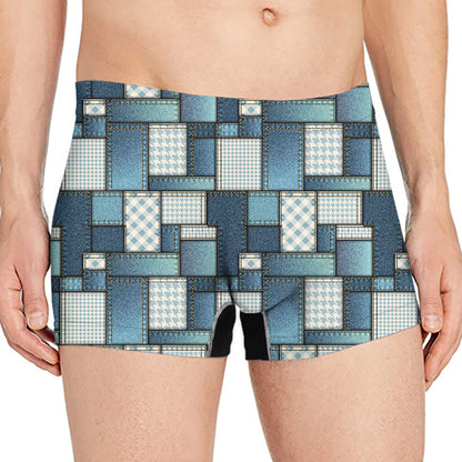 Plaid And Denim Patchwork Pattern Print Men's Boxer Briefs