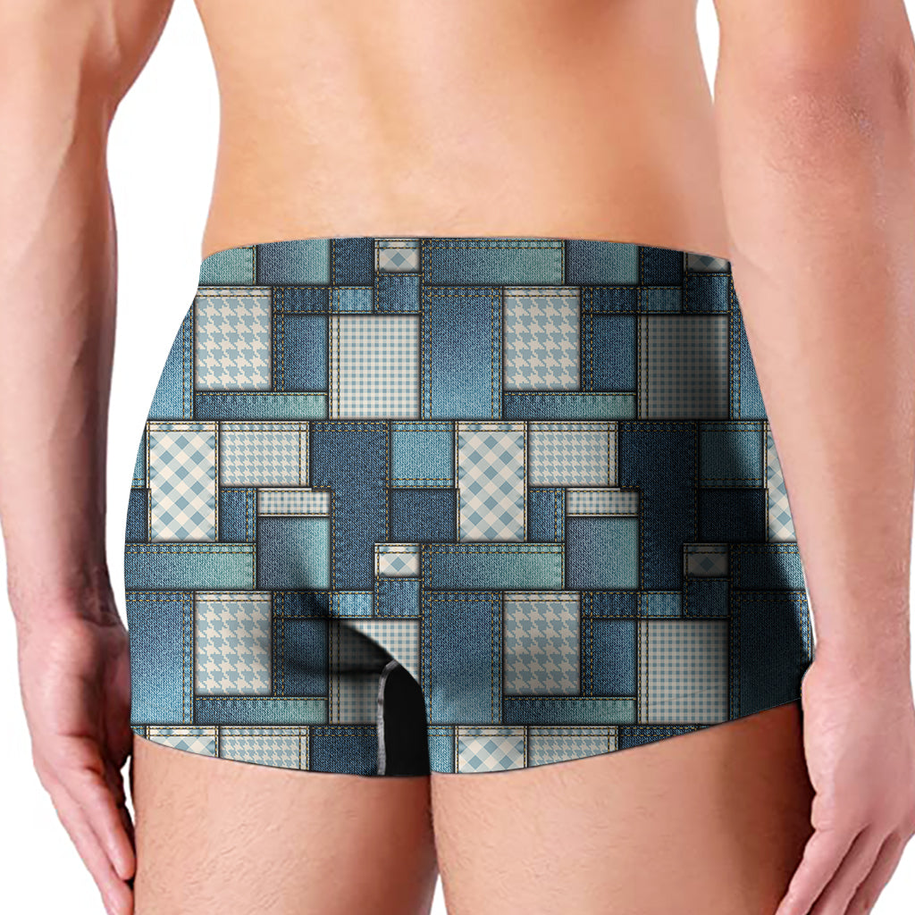 Plaid And Denim Patchwork Pattern Print Men's Boxer Briefs