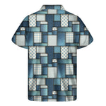 Plaid And Denim Patchwork Pattern Print Men's Short Sleeve Shirt