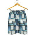 Plaid And Denim Patchwork Pattern Print Men's Shorts
