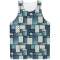 Plaid And Denim Patchwork Pattern Print Men's Tank Top