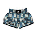 Plaid And Denim Patchwork Pattern Print Muay Thai Boxing Shorts