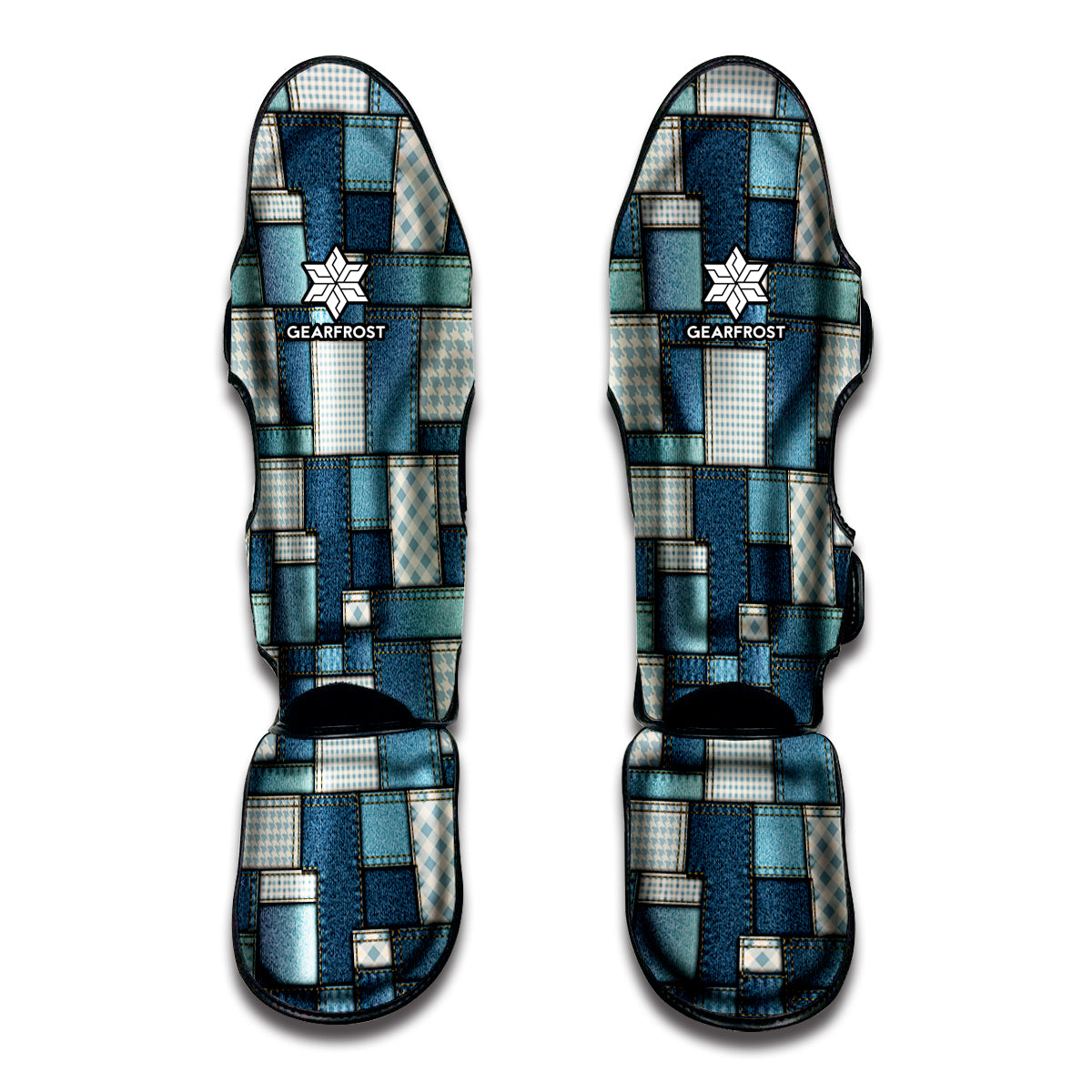 Plaid And Denim Patchwork Pattern Print Muay Thai Shin Guard
