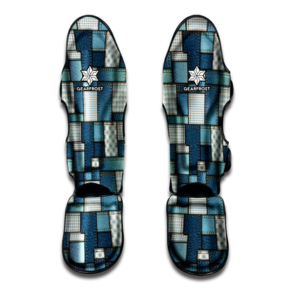 Plaid And Denim Patchwork Pattern Print Muay Thai Shin Guard