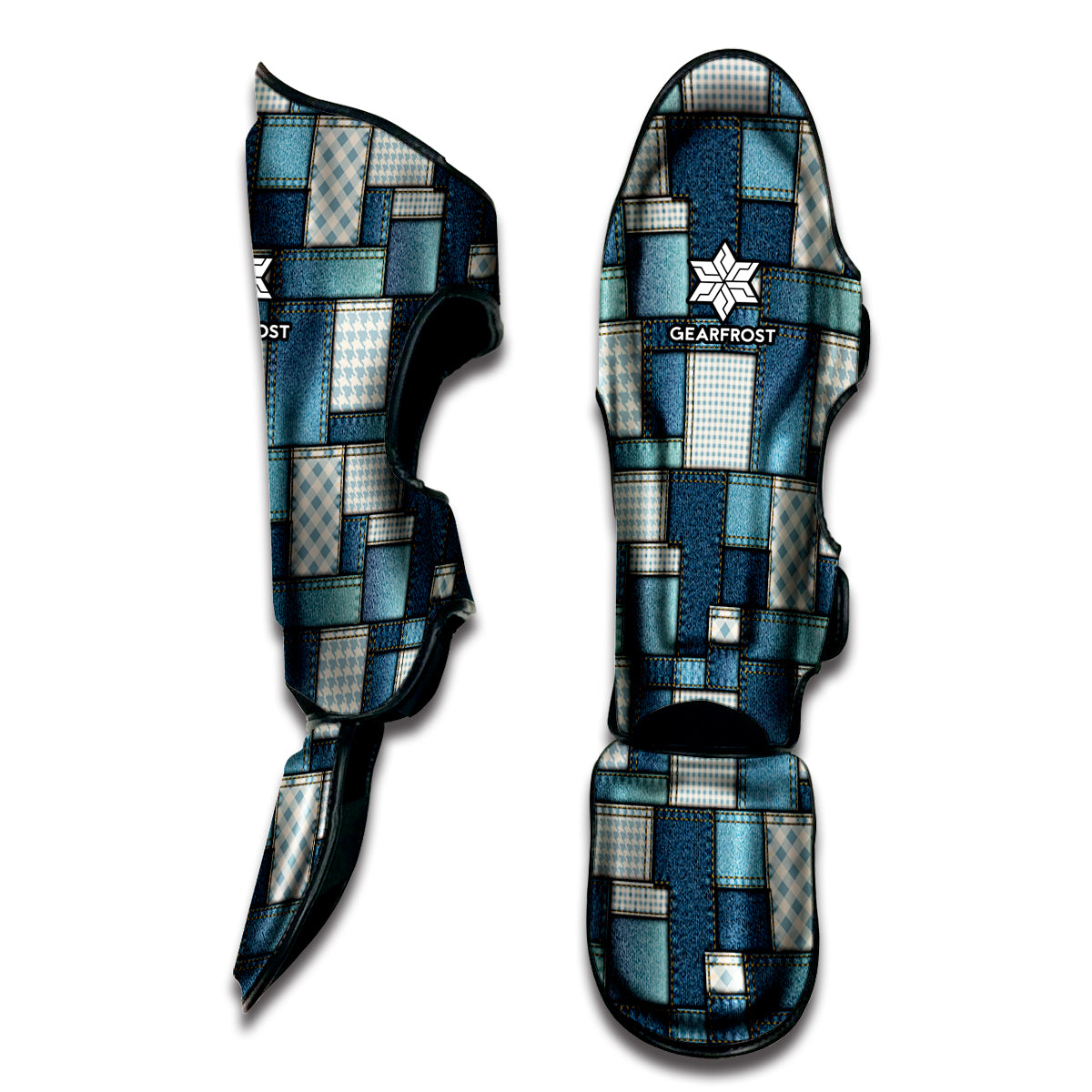 Plaid And Denim Patchwork Pattern Print Muay Thai Shin Guard