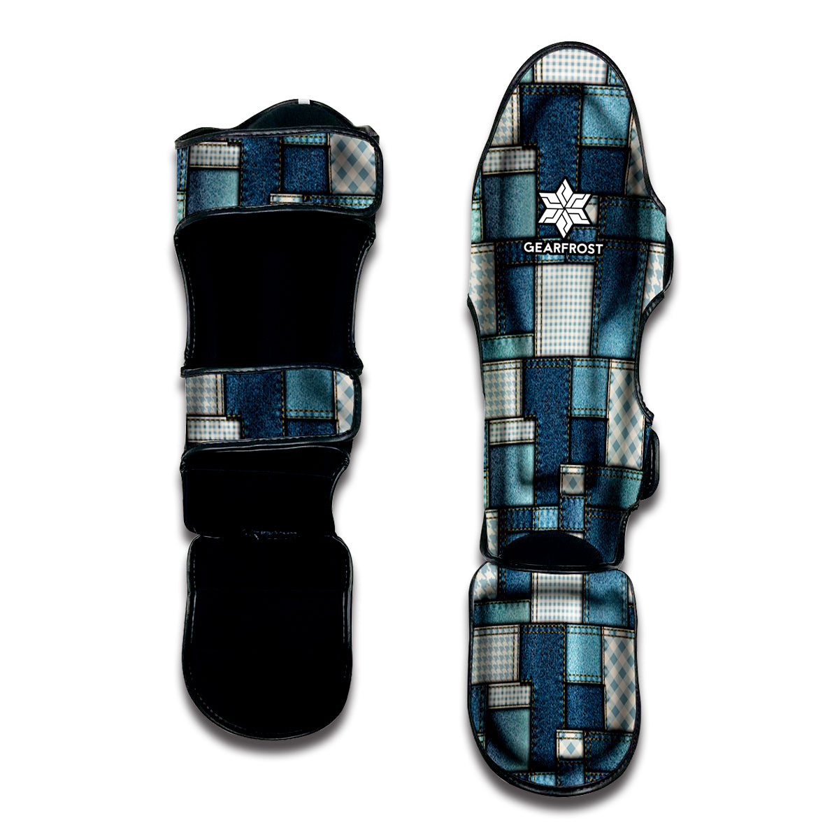 Plaid And Denim Patchwork Pattern Print Muay Thai Shin Guard