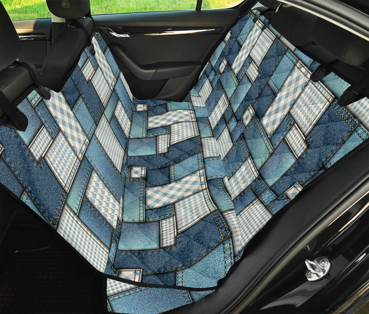 Plaid And Denim Patchwork Pattern Print Pet Car Back Seat Cover