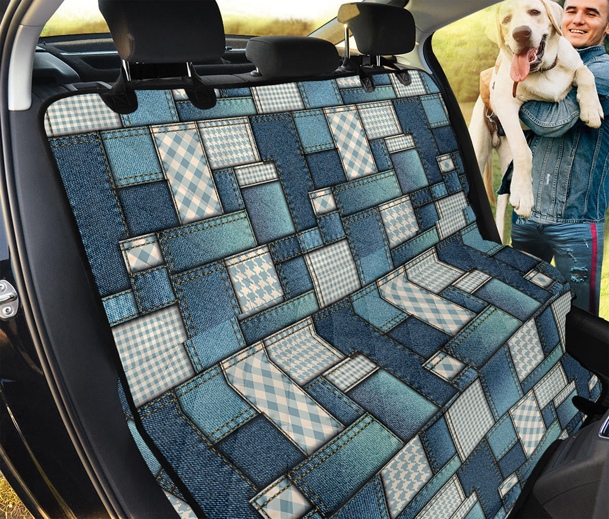Plaid And Denim Patchwork Pattern Print Pet Car Back Seat Cover