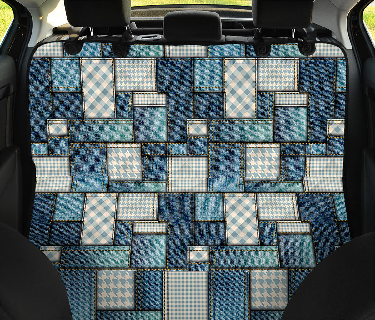 Plaid And Denim Patchwork Pattern Print Pet Car Back Seat Cover
