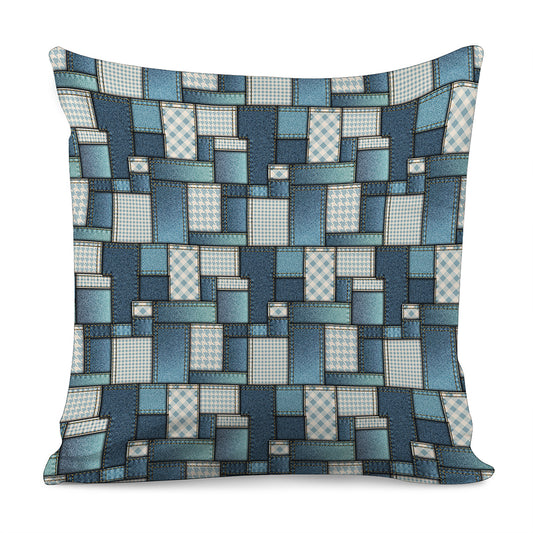 Plaid And Denim Patchwork Pattern Print Pillow Cover