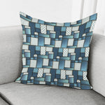 Plaid And Denim Patchwork Pattern Print Pillow Cover