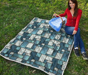 Plaid And Denim Patchwork Pattern Print Quilt