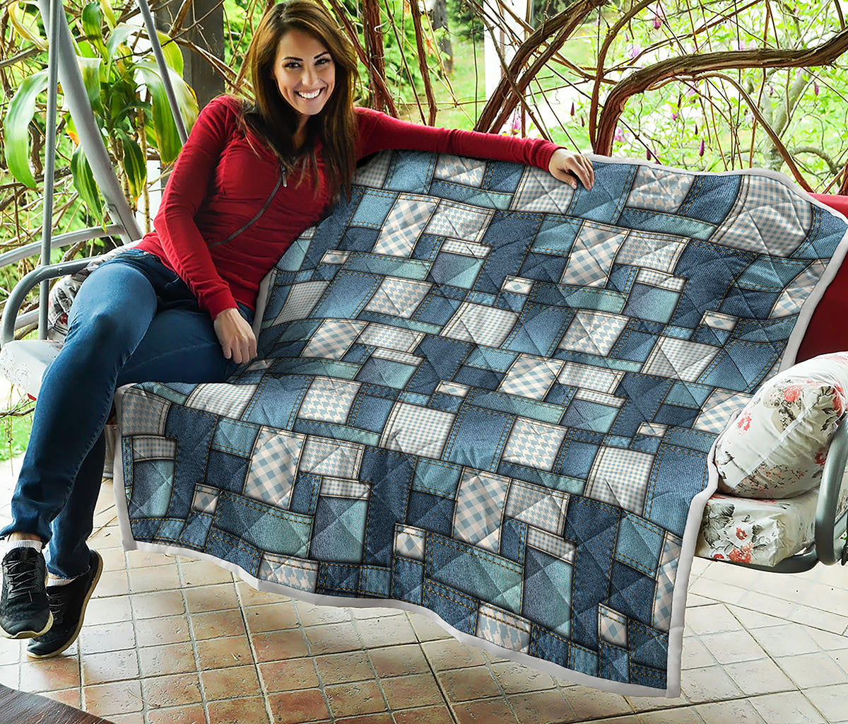 Plaid And Denim Patchwork Pattern Print Quilt