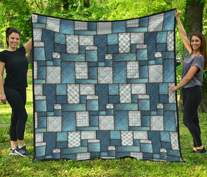 Plaid And Denim Patchwork Pattern Print Quilt