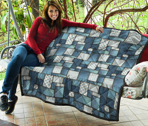 Plaid And Denim Patchwork Pattern Print Quilt