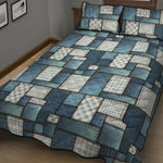 Plaid And Denim Patchwork Pattern Print Quilt Bed Set