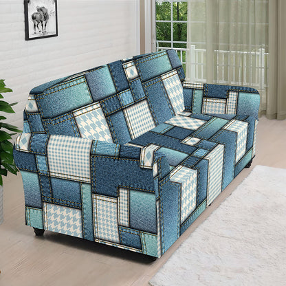 Plaid And Denim Patchwork Pattern Print Sofa Cover