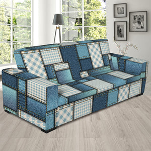 Plaid And Denim Patchwork Pattern Print Sofa Slipcover