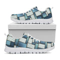 Plaid And Denim Patchwork Pattern Print White Running Shoes