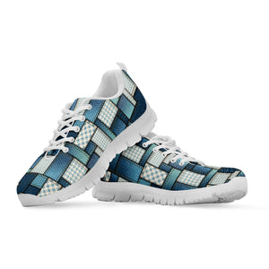 Plaid And Denim Patchwork Pattern Print White Sneakers