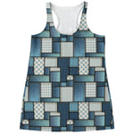 Plaid And Denim Patchwork Pattern Print Women's Racerback Tank Top