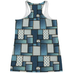 Plaid And Denim Patchwork Pattern Print Women's Racerback Tank Top