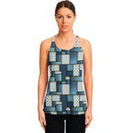 Plaid And Denim Patchwork Pattern Print Women's Racerback Tank Top