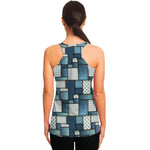 Plaid And Denim Patchwork Pattern Print Women's Racerback Tank Top