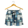 Plaid And Denim Patchwork Pattern Print Women's Shorts