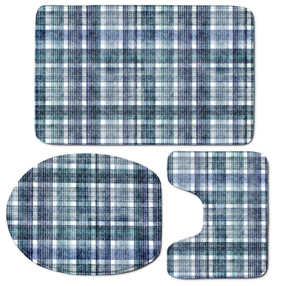 Plaid Denim Jeans Pattern Print 3 Piece Bath Mat Set