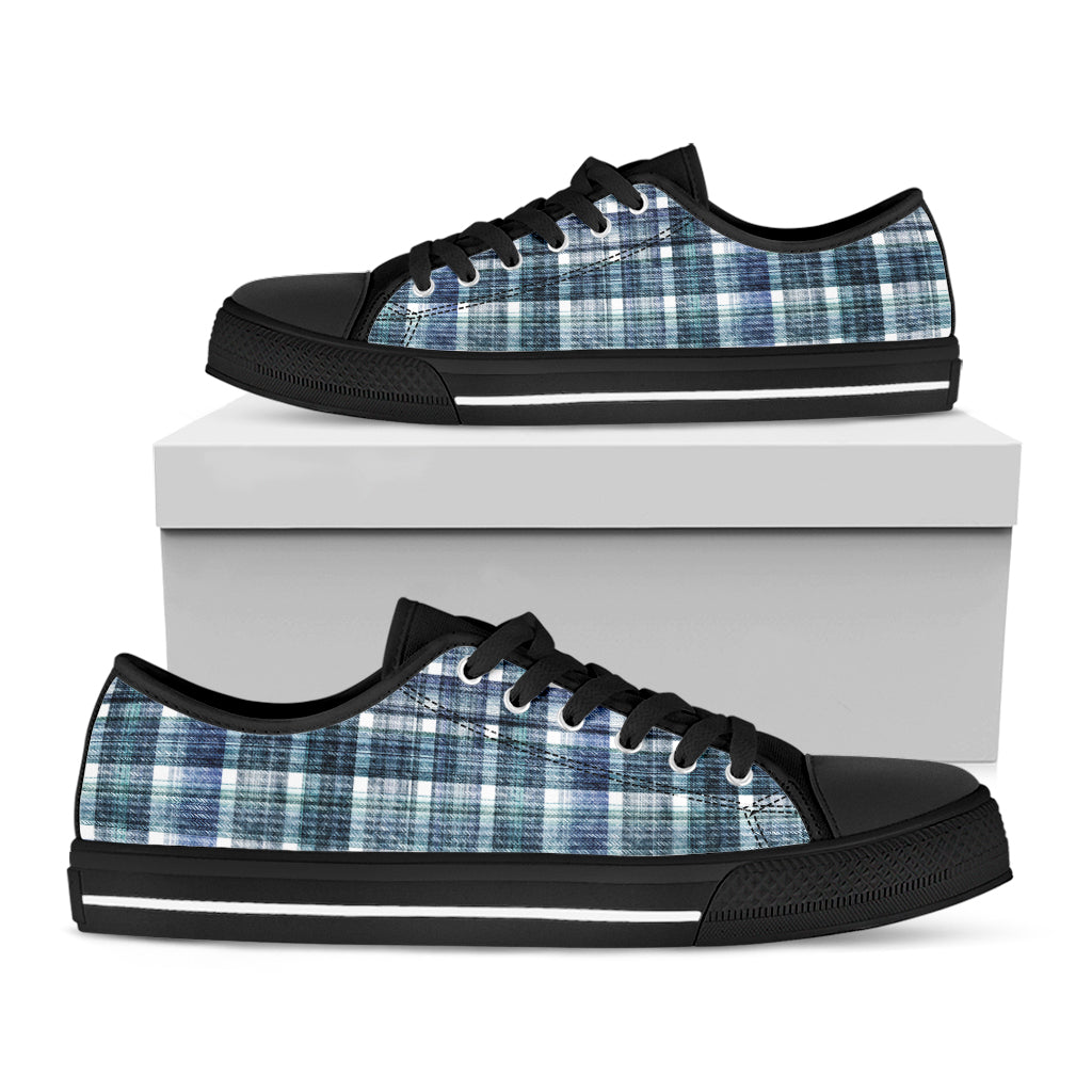 Plaid Denim Jeans Pattern Print Black Low Top Shoes