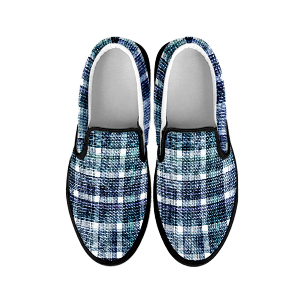 Plaid Denim Jeans Pattern Print Black Slip On Shoes