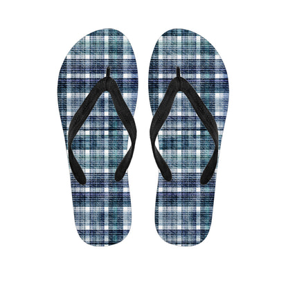 Plaid Denim Jeans Pattern Print Flip Flops