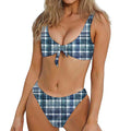 Plaid Denim Jeans Pattern Print Front Bow Tie Bikini