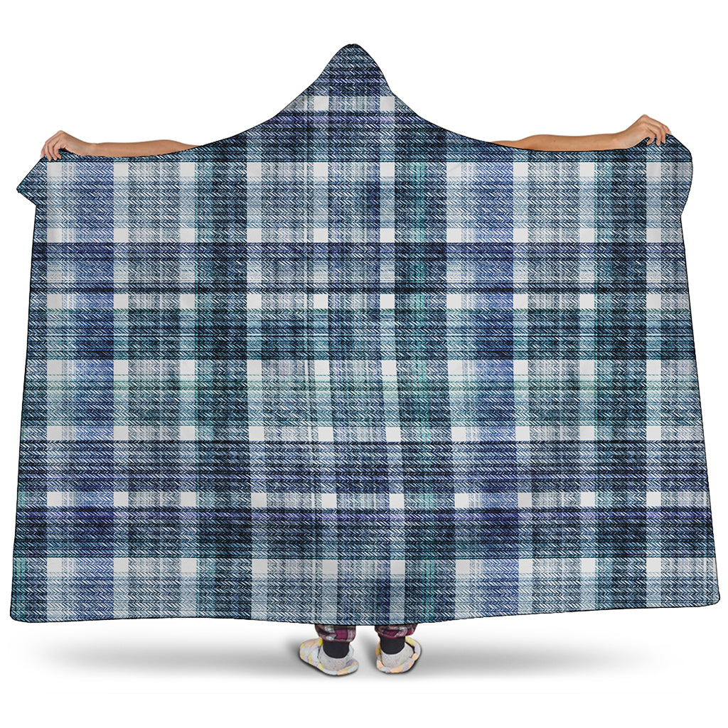 Plaid Denim Jeans Pattern Print Hooded Blanket