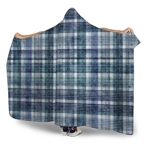 Plaid Denim Jeans Pattern Print Hooded Blanket